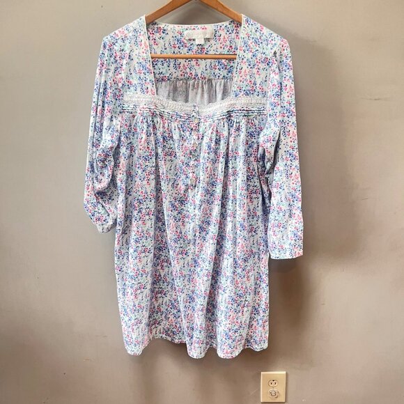 Eileen West Long-Sleeved Short Floral and‎ Lace Detail Nightgown- Sz. XL - Picture 6 of 9